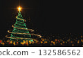 Elegant Golden Light trail Christmas Tree on black 132586562