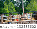 Elementary school playground on a bright day. in playground differs wooden boxes High quality photo 132586602
