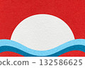 Red textured paper background with white circle for copy space and blue, turquoise waves for banner, presentation 132586625
