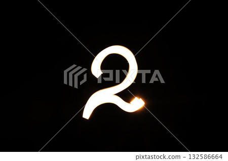 Light Painted Number 2 Romantic Symbol for Love, Couples, and Valentine s Day 132586664