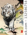 Chinese painting style white tiger 132586758
