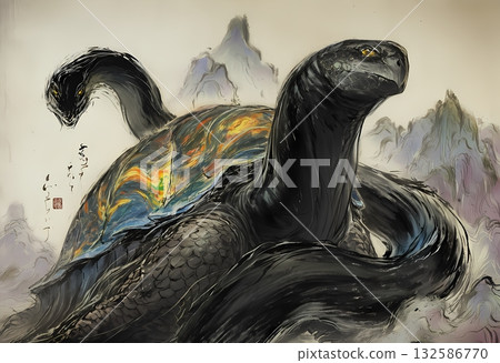 Chinese painting style black wolf 132586770