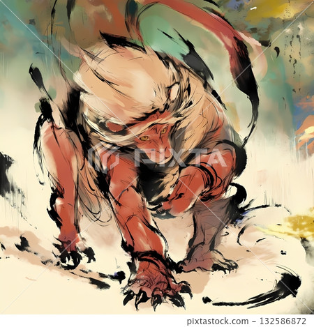 Chinese-style painting of the Zodiac: Monkey 132586872