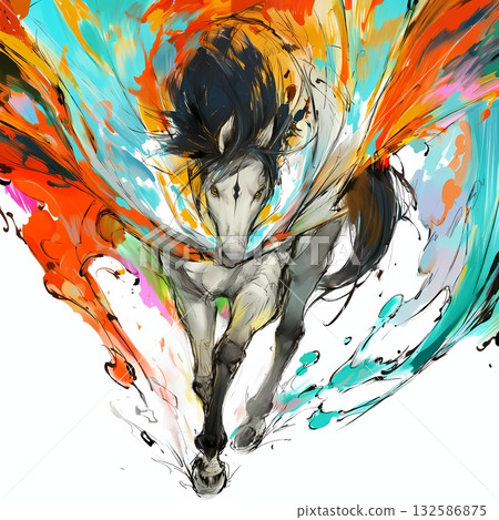 Chinese-style painting of the Chinese zodiac: Horse Chinese-style painting of the Chinese zodiac: Horse 132586875