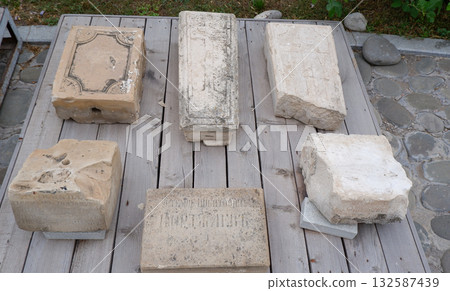 Ancient tombstones on the territory of the Astrakhan Kremlin. 132587439