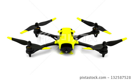 A yellow and black drone with four propellers on a white background 132587528
