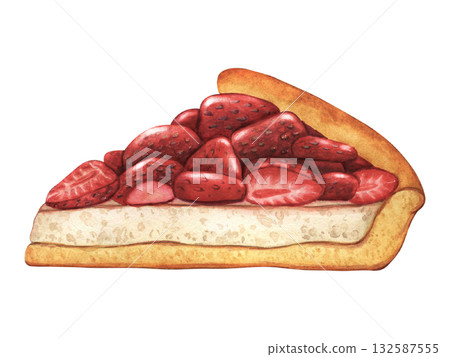Strawberry pie slice. Watercolor illustration of Strawberry dessert isolated. Hand painted cheesecake with strawberries. Slice of delicious cake with fresh strawberries. Piece of fruit cake Strawberry pie slice. Watercolor illustration of Strawberry dessert isolated. Hand painted cheesecake with strawberries. Slice of delicious cake with fresh strawberries. Piece of fruit cake 132587555