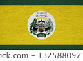 The official flag of Belmopan, the capital of Belize, on a plaster wall texture. Conceptual collage 132588097