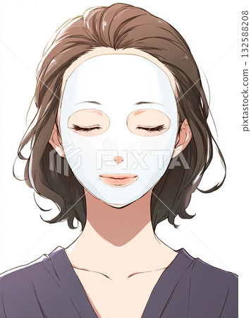Illustration of a woman doing skin care with a face mask 132588208