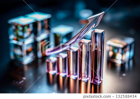Crystal bar graph showing steady business growth 132588434