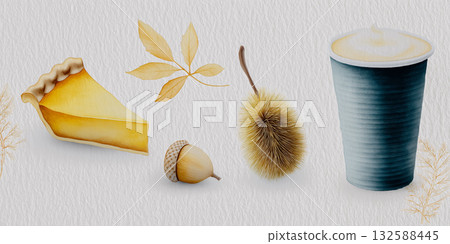 優雅的背景,飾以拉花和時令水果 優雅的背景,飾以拉花和時令水果 132588445