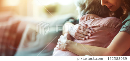 Generations love young woman hugging elderly woman family connection Generations love young woman hugging elderly woman family connection 132588989