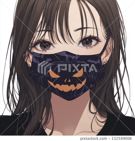 一位戴著萬聖節面具（南瓜圖案）的女士的插圖 132589006