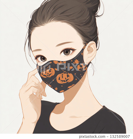 一位戴著萬聖節面具（南瓜圖案）的女士的插圖 132589007