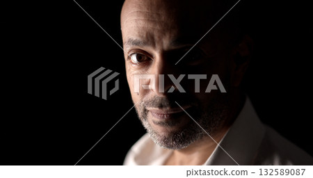 Confident african american businessman posing in dark room 132589087