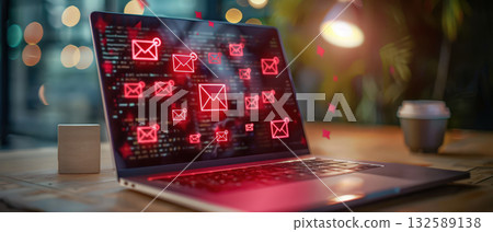 Laptop screen showing phishing and spam email security warning concept Laptop screen showing phishing and spam email security warning concept 132589138
