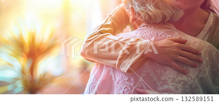 Generations love young woman hugging elderly woman family connection Generations love young woman hugging elderly woman family connection 132589151