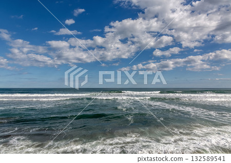 A refreshing seascape of blue skies, clouds, and waves [Pacific Ocean] 132589541