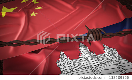 The China and Cambodia  flag for Background concept 3d rendering. 132589566