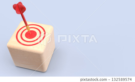 The Red darts on Target wood cube for Business concept 3d Rendering. 132589574