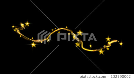 Golden magical trail of glowing stars and sparkling light swirl on transparent background creating fantasy shimmer effect Golden magical trail of glowing stars and sparkling light swirl on transparent background creating fantasy shimmer effect 132590002