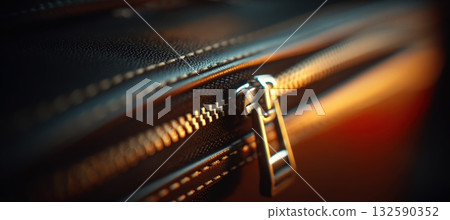 Macro Shot of Suitcase Zippers with Cinematic Lighting and Modern Design Macro Shot of Suitcase Zippers with Cinematic Lighting and Modern Design 132590352