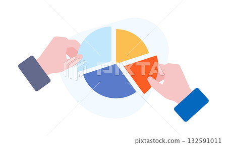 Market share pie chart and businessperson's hand 132591011