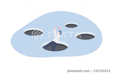 描繪一名男子墜入佈滿陷阱的地面的插圖 132591014