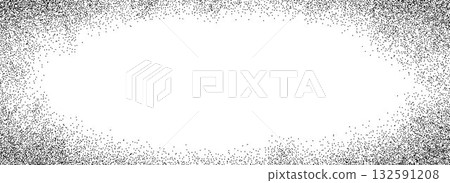 Sand grain gradient texture. Fading sprayed dot frame background. Grunge dotted noise pattern wallpaper with zoom effect. Stippled radial border overlay. Vector vignette grainy halfton patern backdrop 132591208