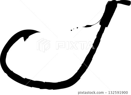 Sumi-e fishing hook - fishing equipment silhouette illustration Sumi-e fishing hook - fishing equipment silhouette illustration 132591900