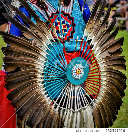 Colorful Native American feathered headdress 132591916