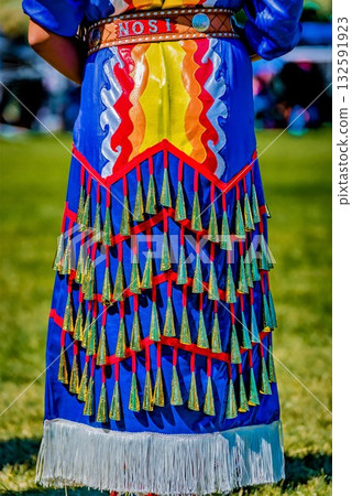 Vibrant traditional outfit with metallic embellishments 132591923