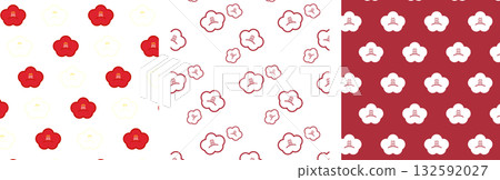 一組以五瓣紅白山茶花為圖案的花卉圖案。 132592027