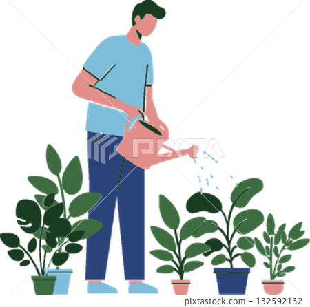 young gardener with watering plant 132592132