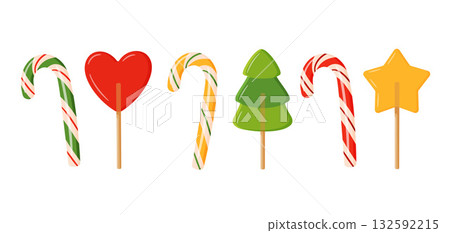 Colorful Christmas lollipops Set. Cute flat vector illustration 132592215