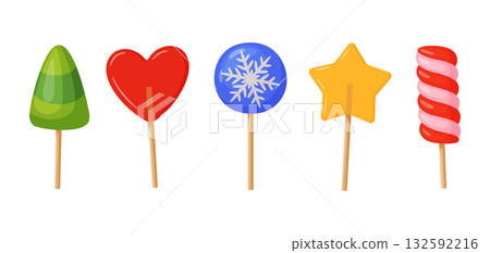 Colorful Christmas lollipops Set. Cute flat vector illustration Colorful Christmas lollipops Set. Cute flat vector illustration 132592216