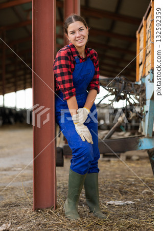 Girl is employee of company during break in work Girl is employee of company during break in work 132592359