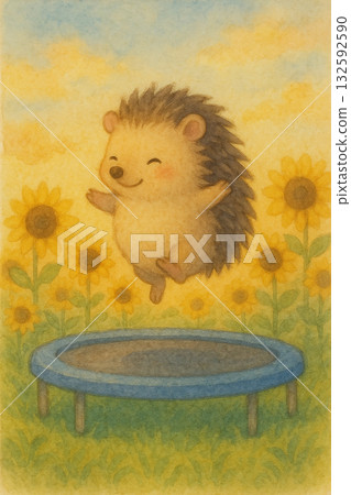 Cute embroidery with sunflowers and flowers jumping in the garden early on a summer day|Watercolor painting Cute embroidery with sunflowers and flowers jumping in the garden early on a summer day|Watercolor painting 132592590