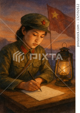 戰書 | 夜色中女兵水彩畫 中國新聞 132592612