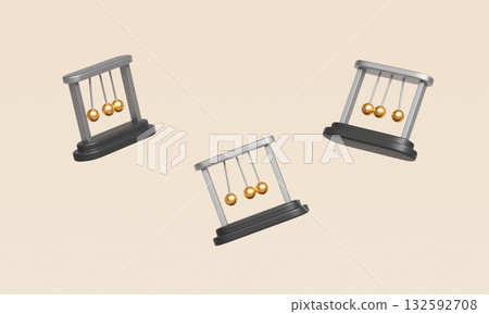 Golden Newtons Cradle. 3D Rendering. 132592708