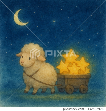 運送星夜的羔羊｜可愛夢幻的水彩畫 132592976