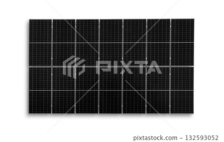 Solar panel isolated on transparent background. Photovoltaic cell system for renewable energy and sustainable technology concept.  132593052