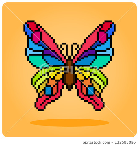 8 bit Pixel colorful butterfly. Animals for cross stitch in vector illustration. 132593080