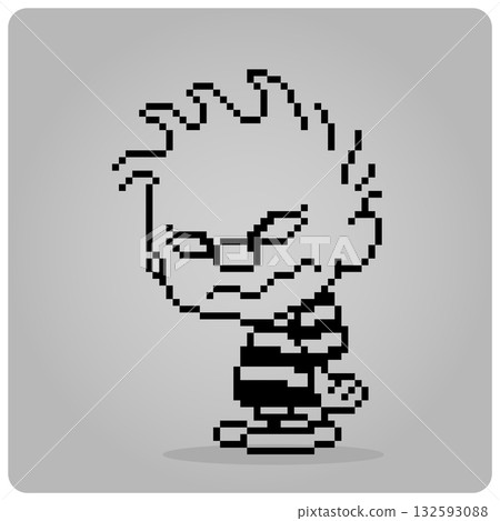 Cartoon boy with angry face 8 bit pixels. human face for game assets in vector illustration. 132593088