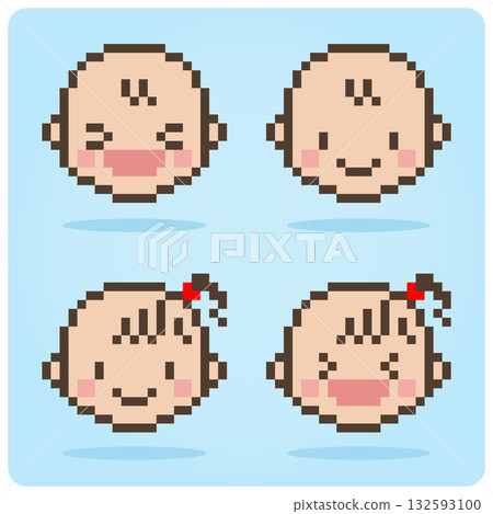 8-bit pixel baby head. Facial vector illustration of the baby's expression 8-bit pixel baby head. Facial vector illustration of the baby's expression 132593100