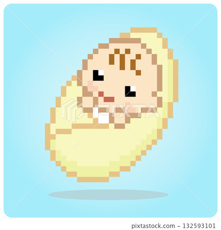 8 Bit pixel newborns. Cute baby in vector illustration. 8 Bit pixel newborns. Cute baby in vector illustration. 132593101
