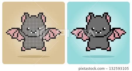 8 bit pixel bats character. Animal for game assets and beads patterns in vector illustrations. 8 bit pixel bats character. Animal for game assets and beads patterns in vector illustrations. 132593105