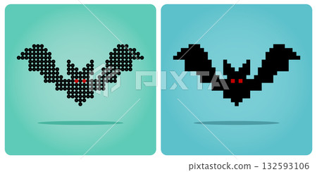 8 bit pixel bats character. Animal for game assets and beads patterns in vector illustrations. 132593106