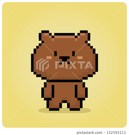 8 bit Pixel brown bear. Pixel animal for game assets in vector illustration. 132593111
