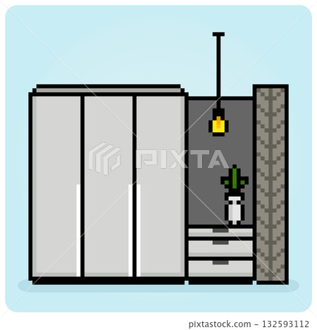 8-bit pixel of wardrobe in vector illustration for game assets. Modern Cabinets in minimalist style 132593112